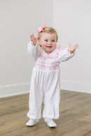 PRE ORDER Girls Smocked Rosette Garden Long Romper | ETA to LBS: DECEMBER