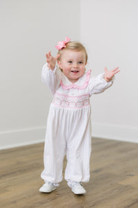 PRE ORDER Girls Smocked Rosette Garden Long Romper | ETA to LBS: DECEMBER