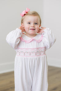 PRE ORDER Girls Smocked Rosette Garden Long Romper | ETA to LBS: DECEMBER