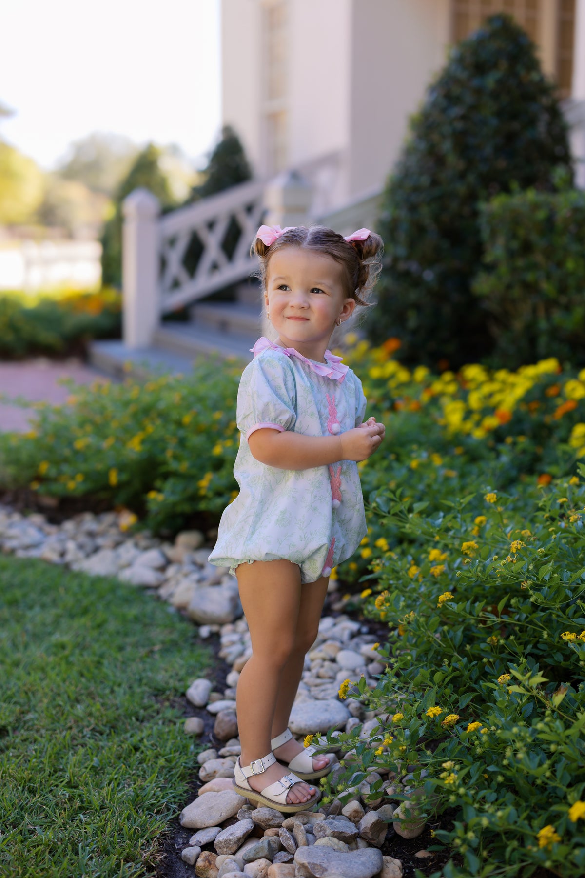 PRE ORDER Girls Hand Embroidered Bunny Meadow Bubble | ETA to LBS: FEBRUARY