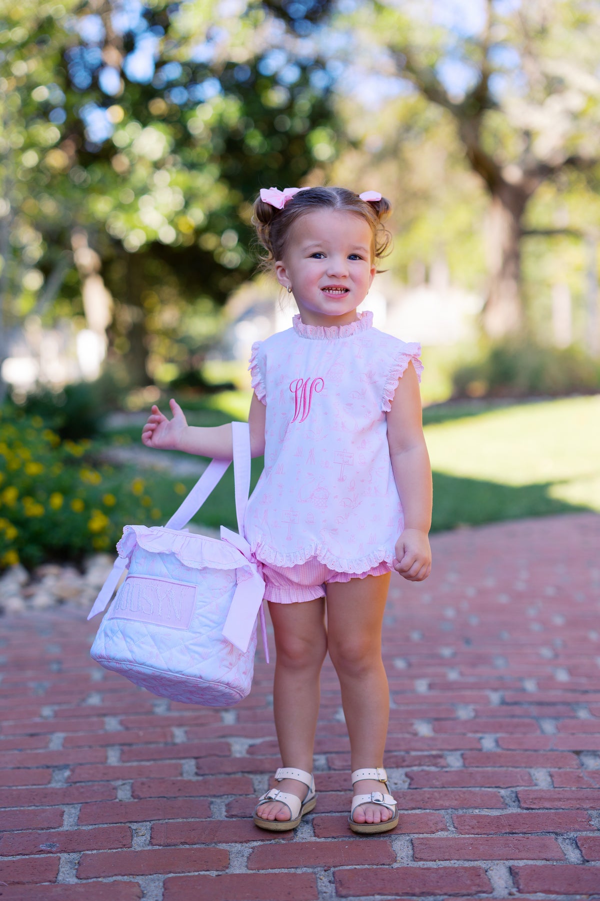 PRE ORDER Girls Custom Smock Bunny Toile Easter Basket | ETA to LBS: FEBRUARY