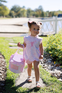PRE ORDER Girls Custom Smock Bunny Toile Easter Basket | ETA to LBS: FEBRUARY