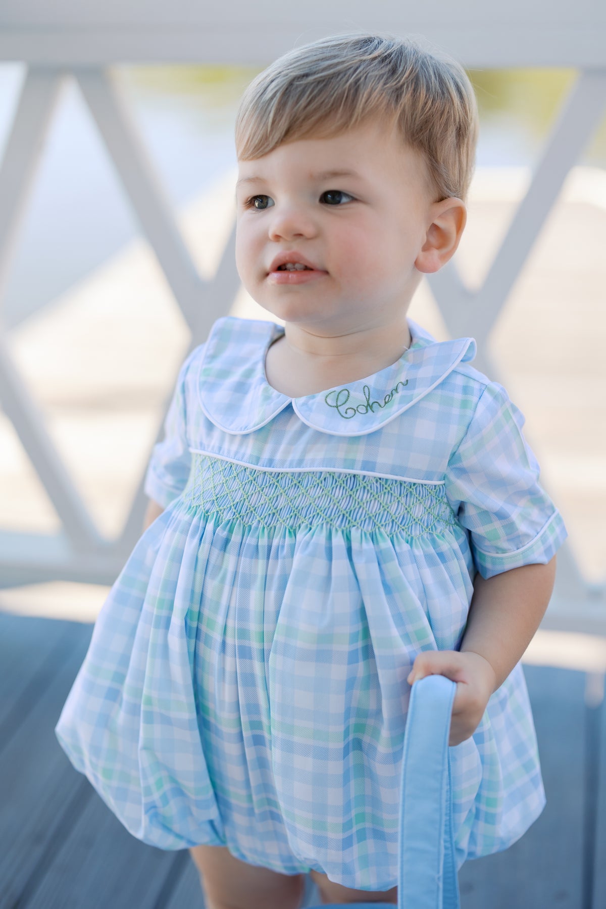 PRE ORDER Boys Smocked Mint & Blue Plaid Short Set | ETA to LBS: FEBRUARY