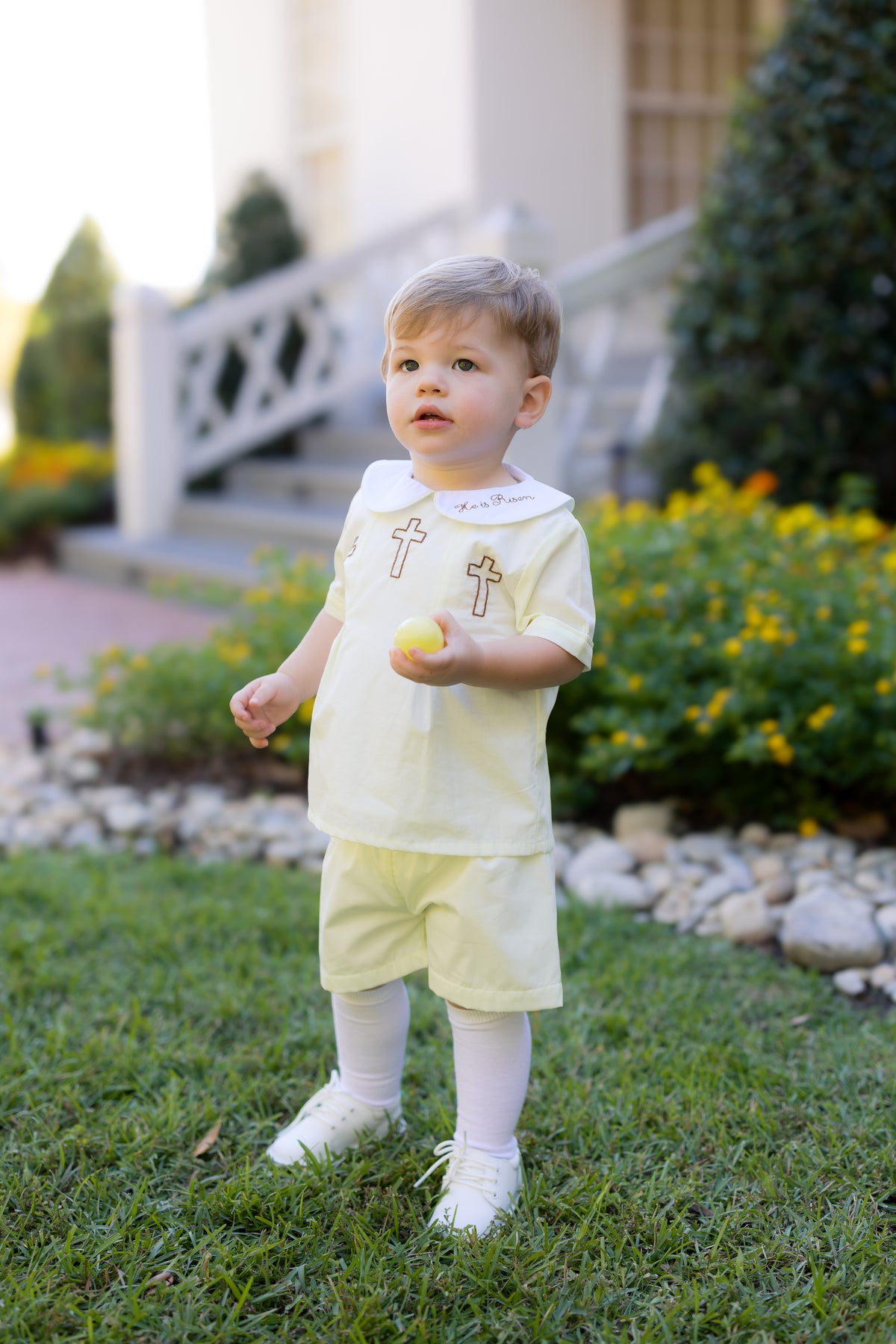 PRE ORDER Boys Hand Embroidered He is Risen Heirloom Short Set | ETA to LBS: JANUARY