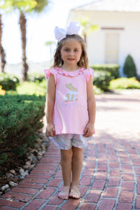 PRE ORDER Girls Appliqué Sweet Springtime Bunny Ruffle Short Set | ETA to LBS: FEBRUARY