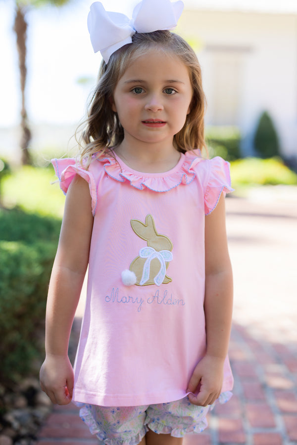 PRE ORDER Girls Appliqué Sweet Springtime Bunny Bloomer Set | ETA  to LBS: FEBRUARY