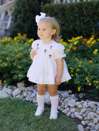 PRE ORDER Girls Smocked & Bullion Stitch Lead Me to the Cross Bloomer Set & Dress | ETA to LBS: FEBRUARY