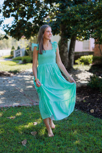PRE ORDER Women’s Smocked Mint Swiss Dot Maxi Dress | ETA to LBS: FEBRUARY