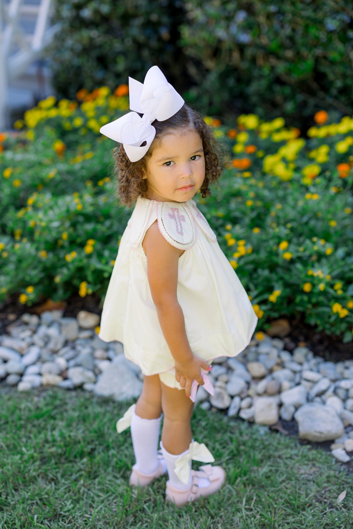 PRE ORDER Girls Bullion Stitch Rosette Crosses Bloomer Set & Dress | ETA to LBS: FEBRUARY